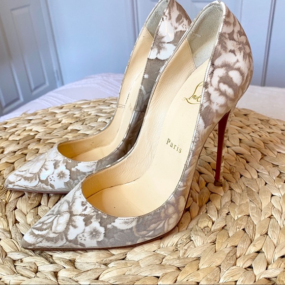 Christian Louboutin Pigalle Follies 120 Beige Floral Red Sole Pump - Picture 6 of 15